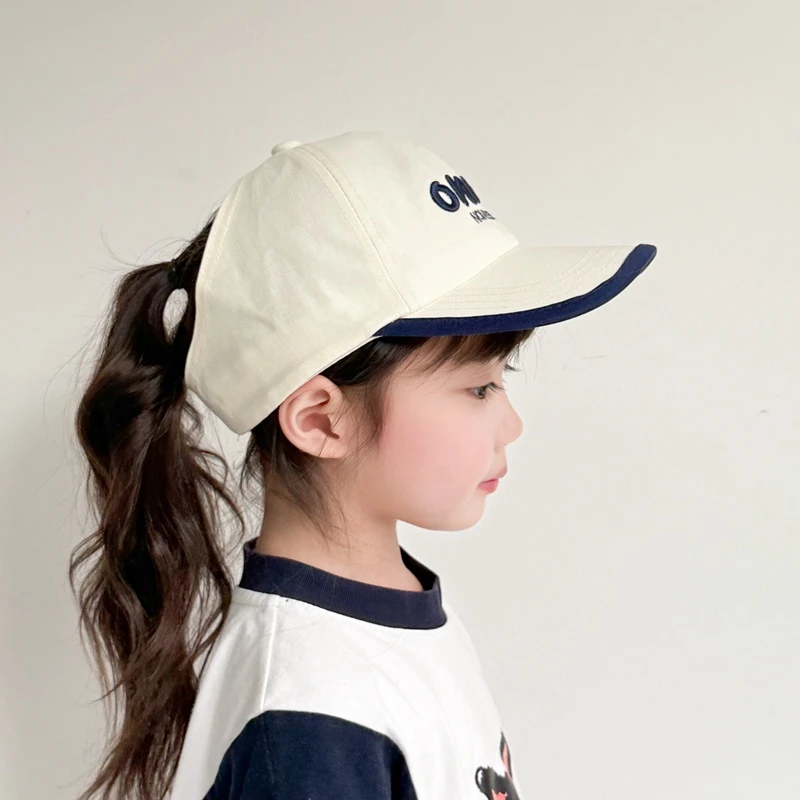 儿童棒球帽潮款女童高马尾遮阳帽子透气空顶鸭舌防晒帽宝宝太阳帽