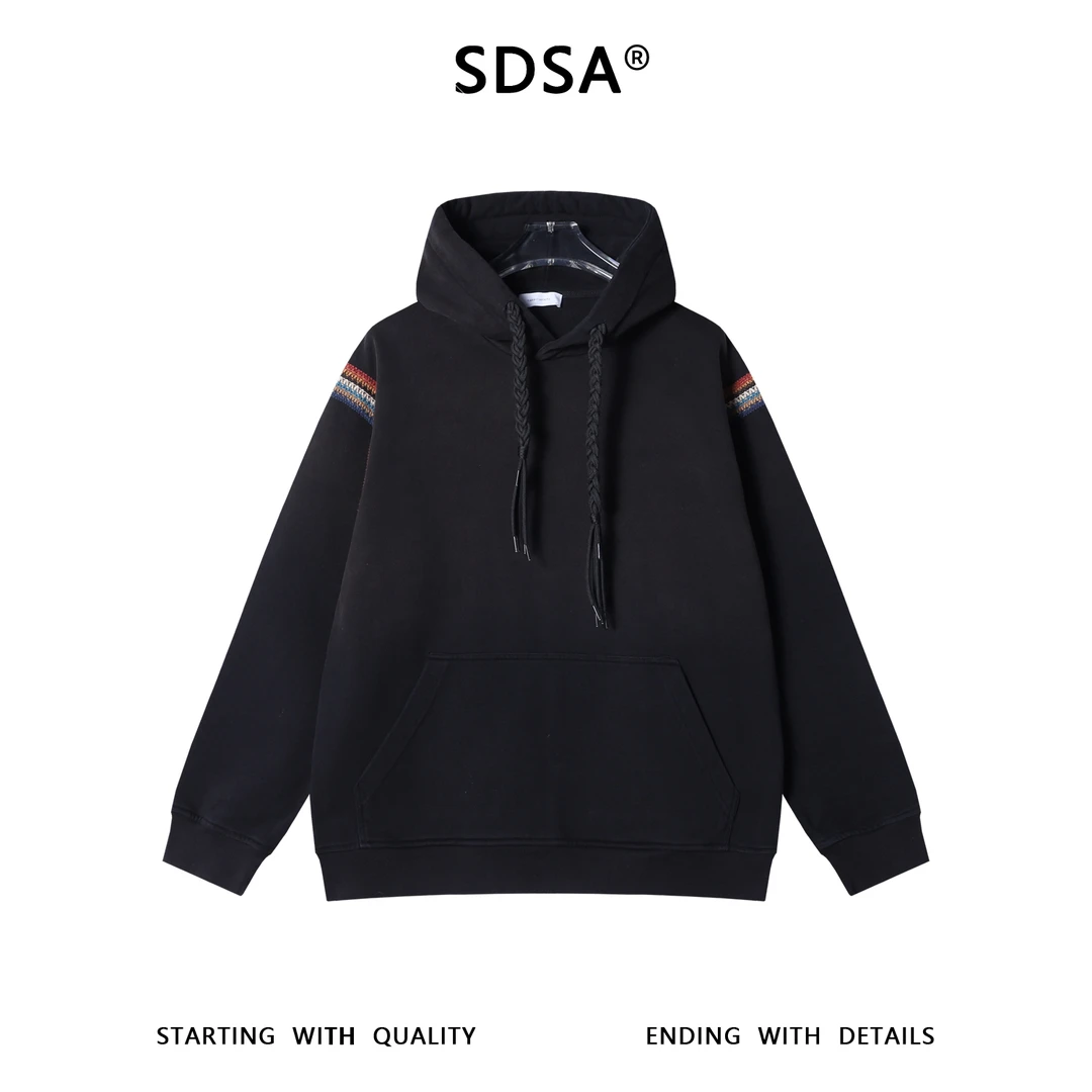 SDSA男士秋冬新款痞帅男装简约拼接抽绳连帽卫衣宽松百搭套头上衣