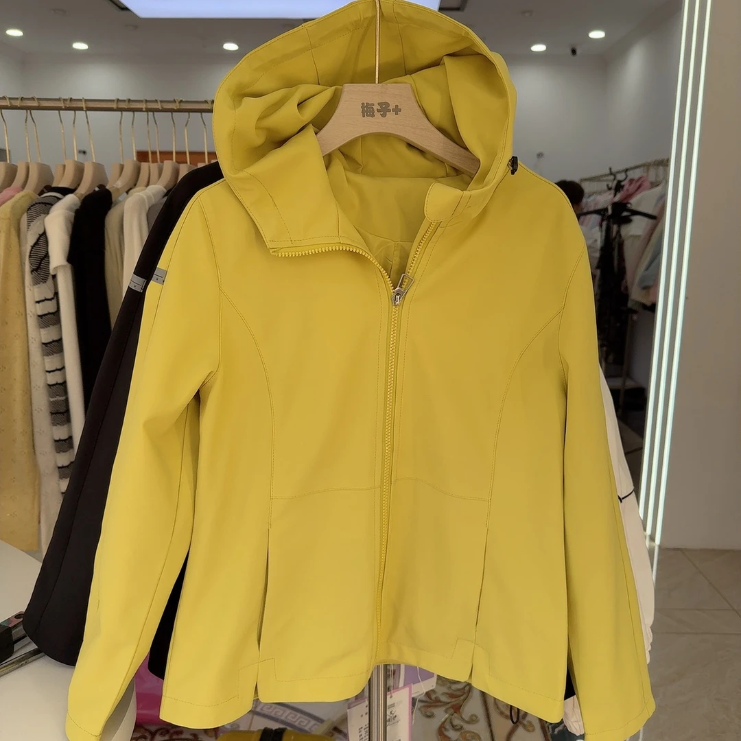 2537防风女款直下摆修身型短外套女士连帽秋冬薄款外套休闲风衣