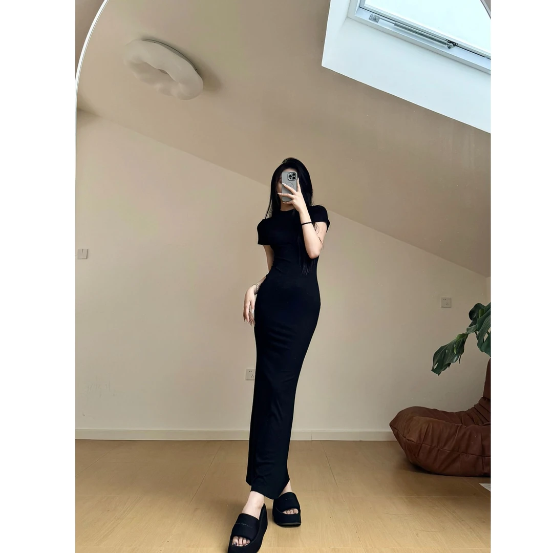 猫猫加长女裤高个子拉妹风圆领加长人鱼裙超长鱼尾连衣裙