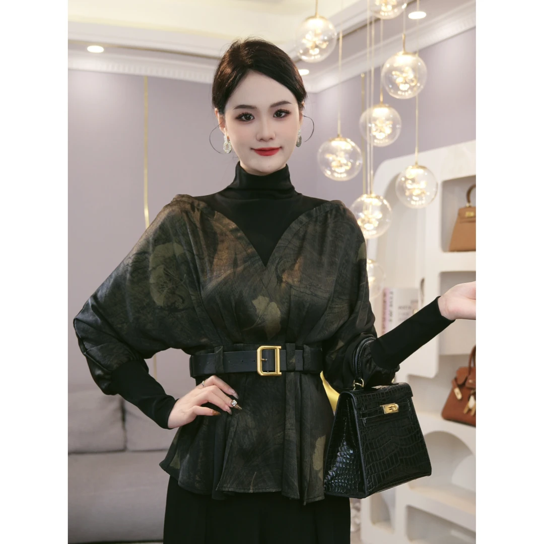 唐熹2025秋冬新款【H-Q191】时尚假两件设计腰带收腰长袖衬衫上衣女