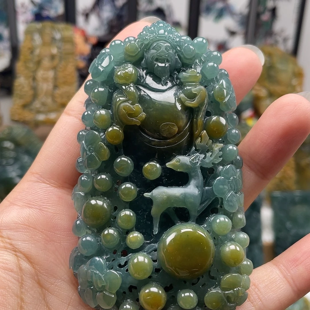 翡翠未镶嵌颈饰天然翡翠a货财神