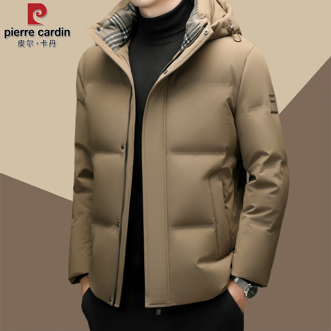 皮尔卡丹正品白鸭绒羽绒服男士冬季连帽加厚保暖商务短款鸭绒外套