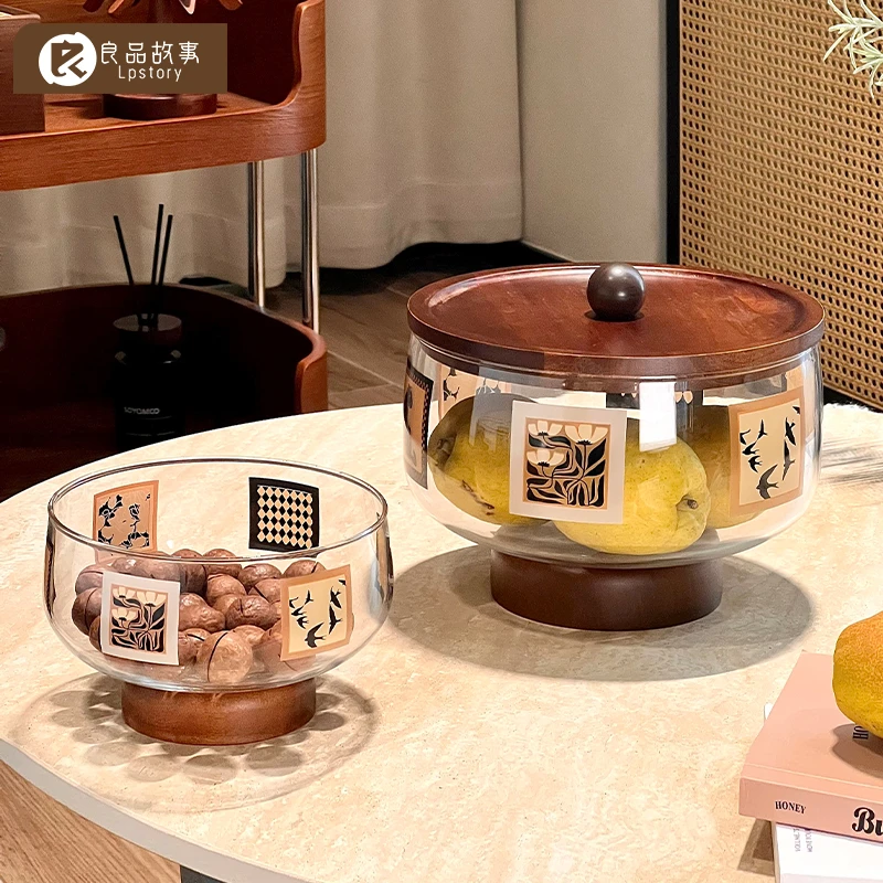 良品故事中古风玻璃果盘客厅家用新款糖果零食创意果盆茶几收纳筐