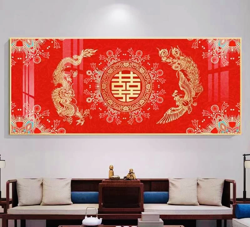 龙凤喜结婚用客厅挂画线绣十字绣大格四股线180×80cm