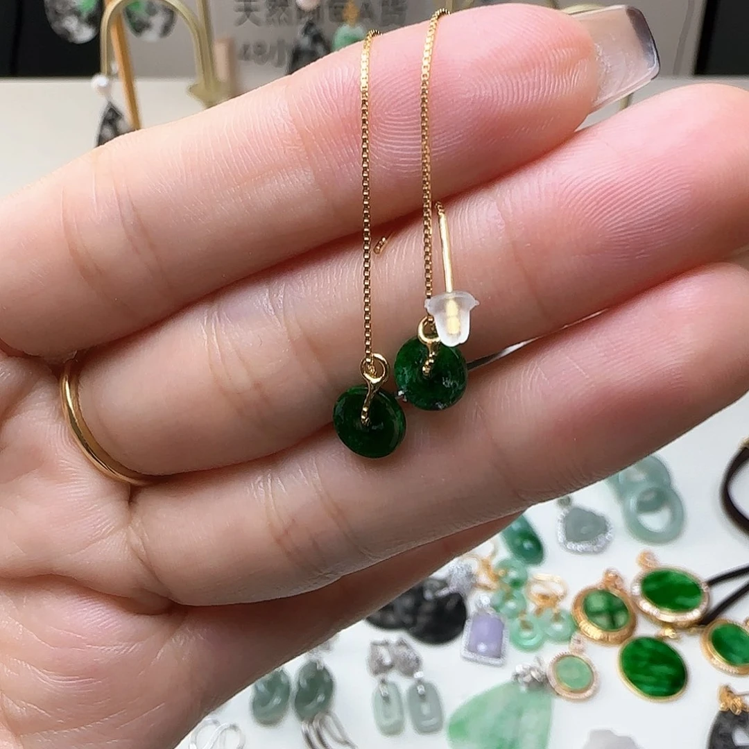 翡翠银S925镶嵌耳饰耳线款