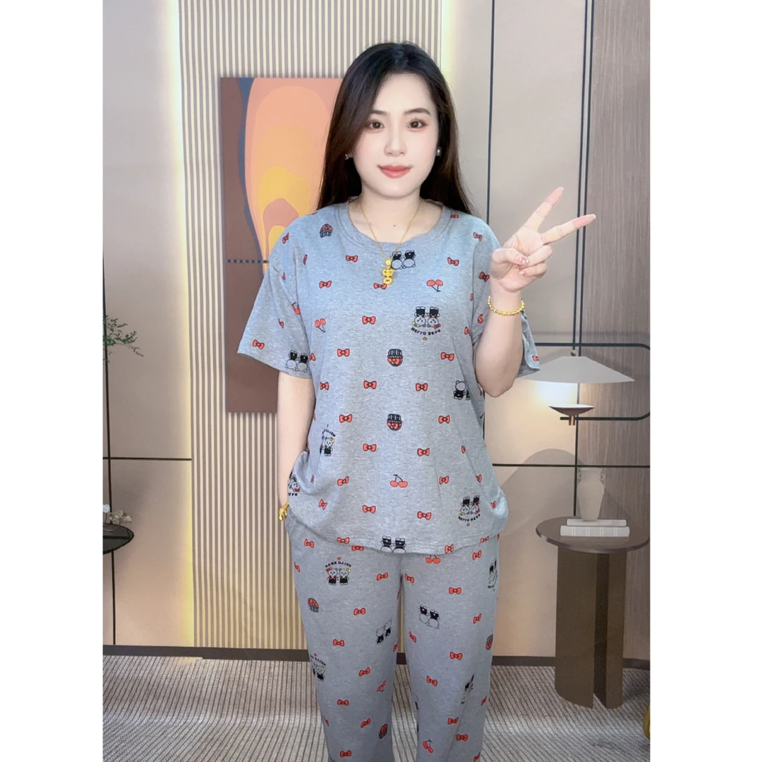 断码不加单 带胸垫（拍一发三）短袖长裤+短裤夏季家居服睡衣女士