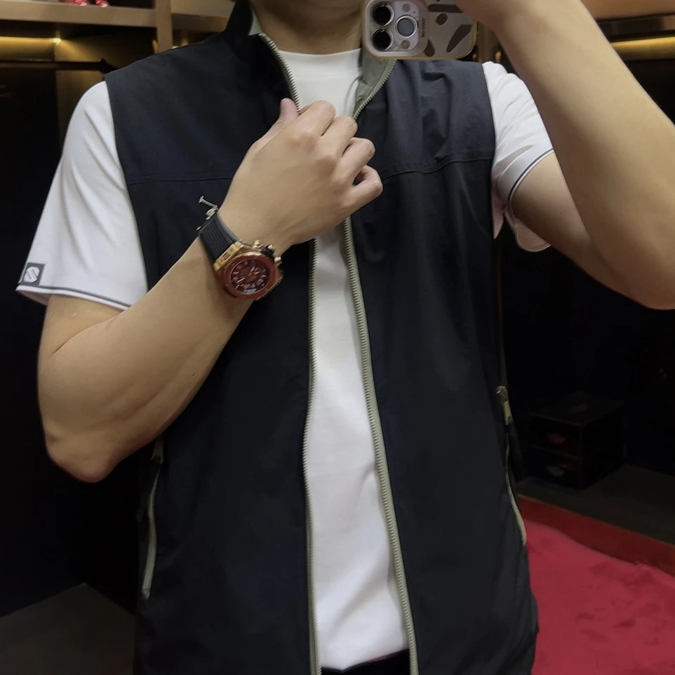 2025-25163#透气标准薄款夏季立领纯色背心秋季工装速干时尚男装