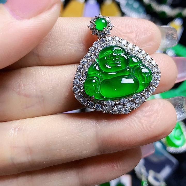 翡翠银S925镶嵌耳饰天然a货翡翠吊坠