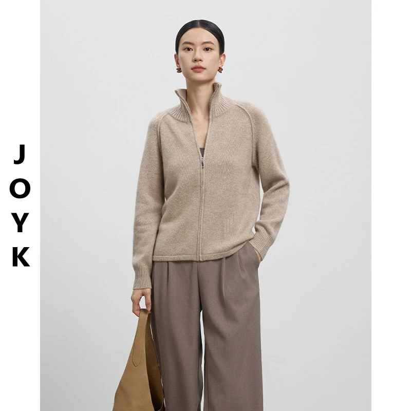 JOYK拉链立领100%山羊绒外套 纯山羊绒气质百搭羊绒衫 25013