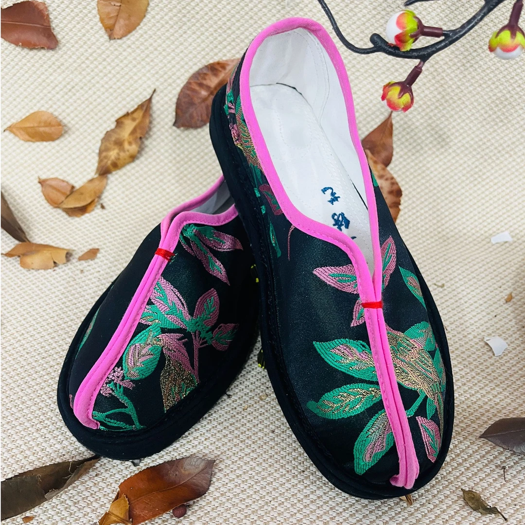 【翠绿—两片单款】手工布鞋千层底布鞋民族风系带平底老北京布鞋