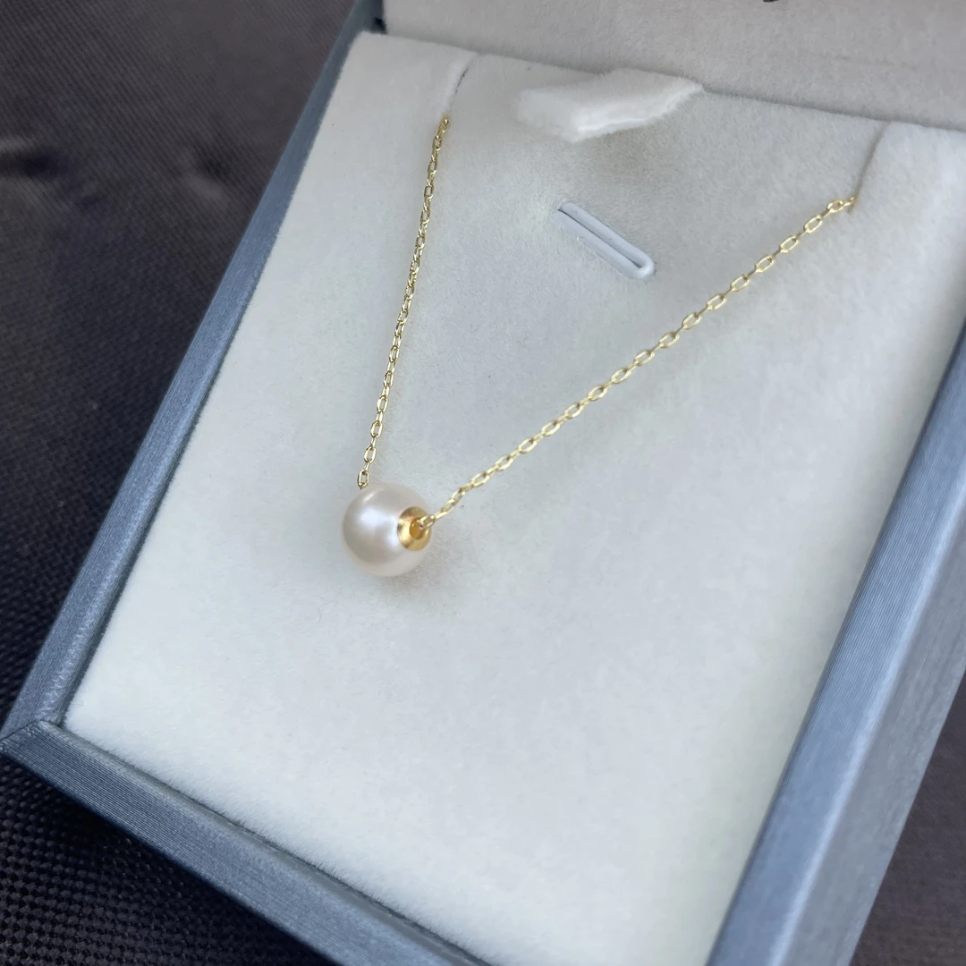 【小泽珠宝】天然淡水无核珍珠18K金贴片8-9mm气质白色S925银项链