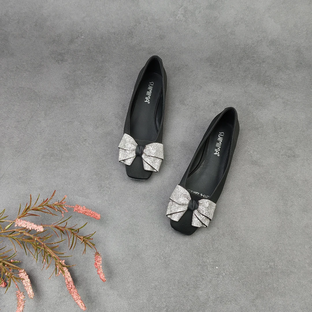 火爆春季新款方头平底时尚舒适蝴蝶结女单鞋-3313-6