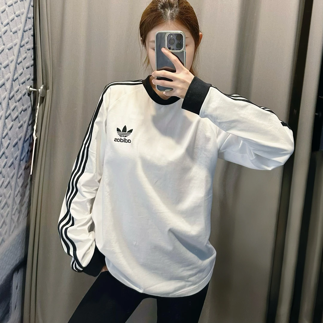 ADIADS三条纹复古穿搭纯棉运动修身内搭长袖圆领T恤IA4879