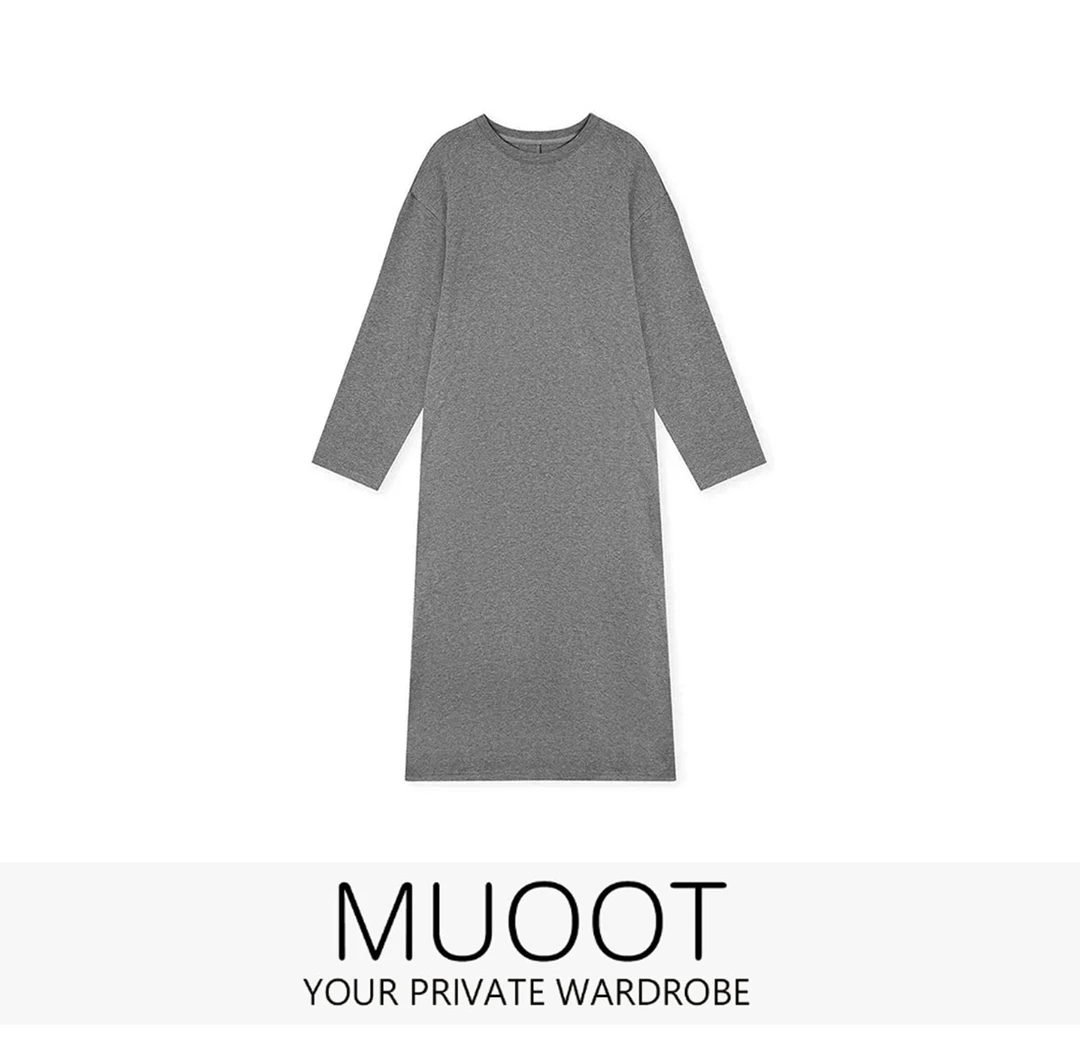 Eio 秋冬新款轻奢高档显瘦时尚百搭长款圆领连衣裙 KX2409076