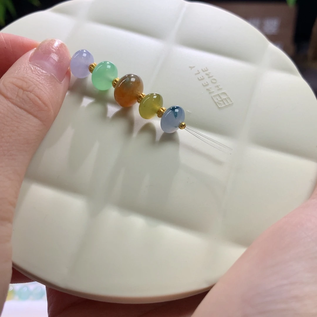 翡翠散珠浓色鼓珠银镀金