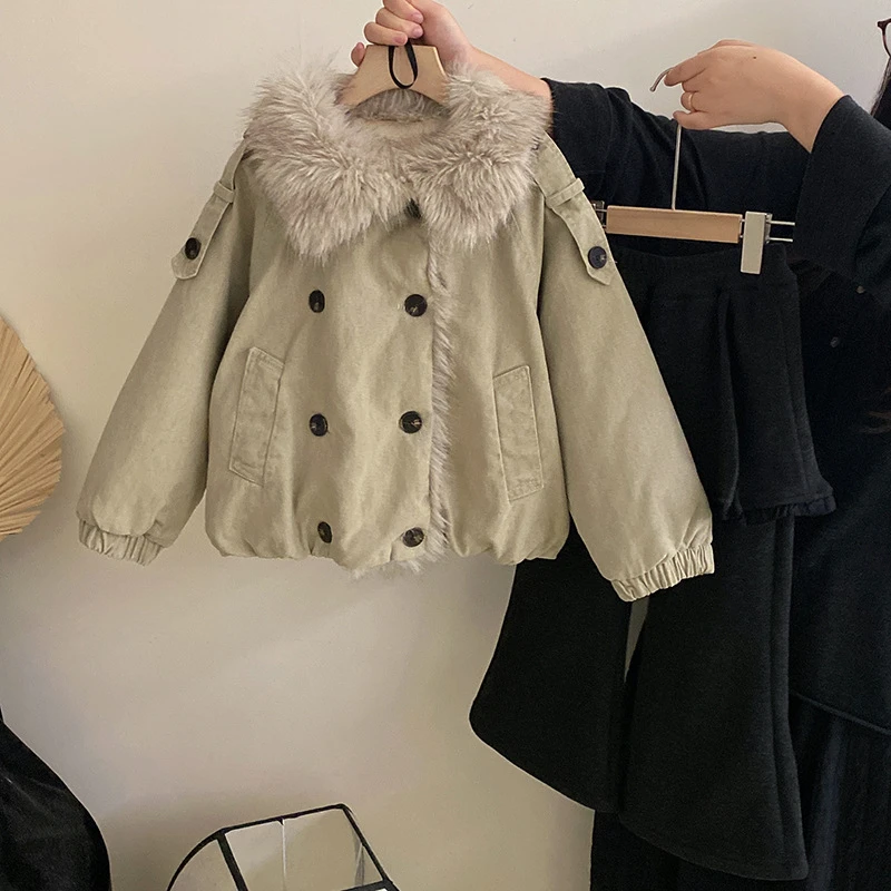 【安安家】女童秋冬季2025新款座山雕毛领加棉保暖外套上衣Z-KXE50