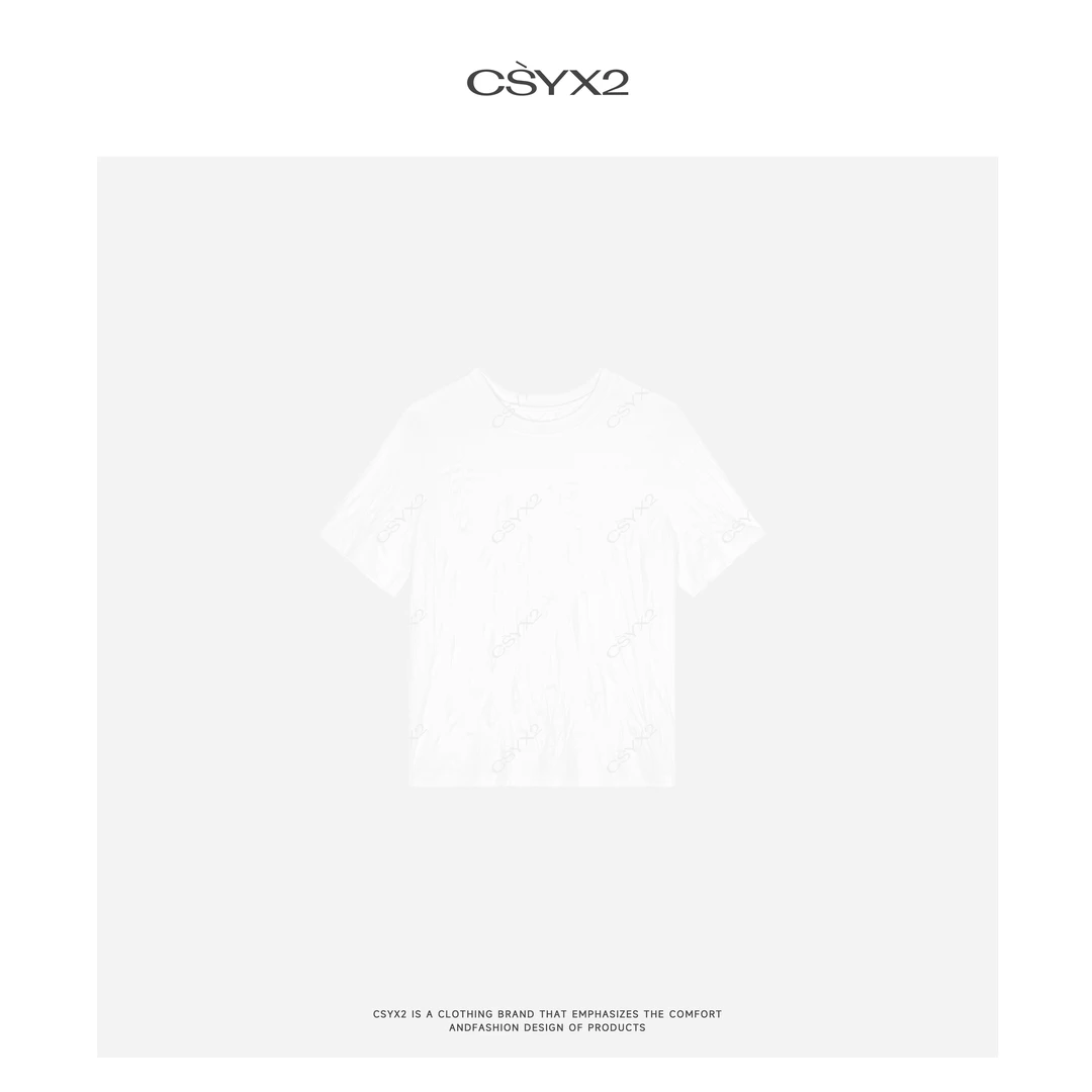 CsyX2-2025S/S早秋新款莱赛尔亚麻圆领重工微褶纯色T恤S10977