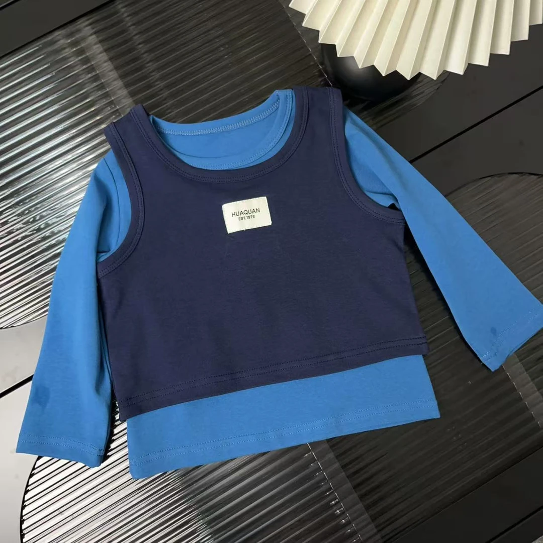 女童春秋款长袖T恤背心两件套中小童大童时髦洋气2025新款上衣