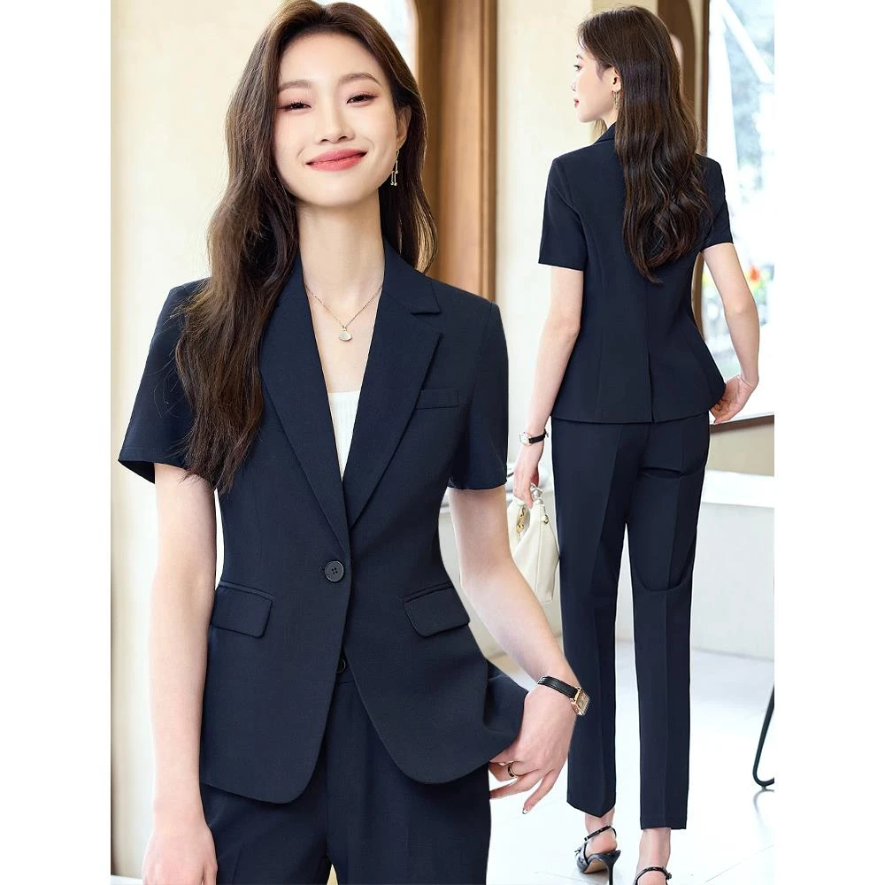 夏季薄款短袖西装套装女2025新款前台销售工装气质职业正装工作服