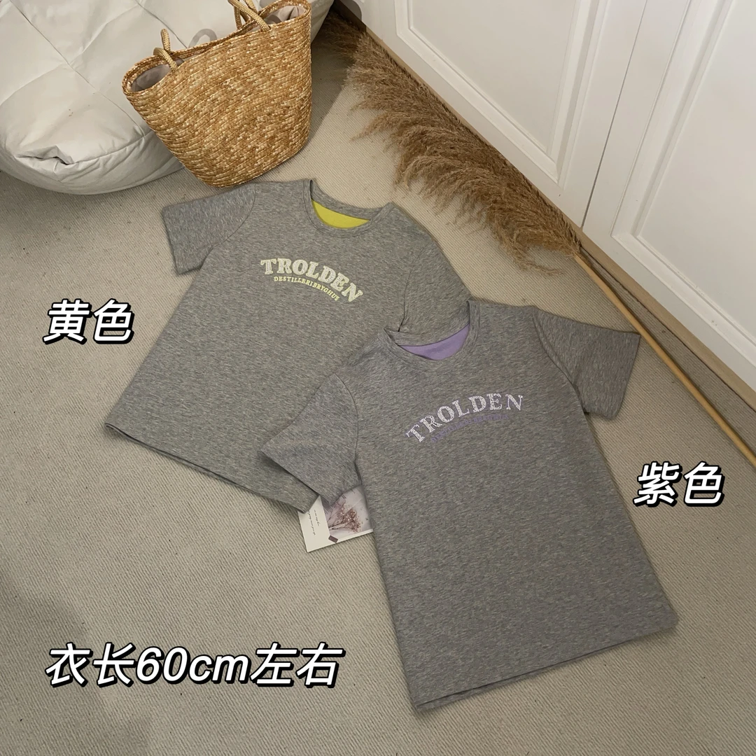 【Si&华严选】韩版高品质工艺双色英文图案T恤百搭款舒适上衣25621