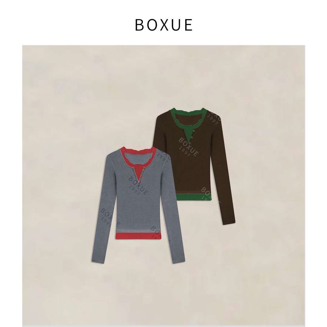 BOXUE“柔影”2025秋季新款高级感轻奢假两件 毛衣 #250815MY3783