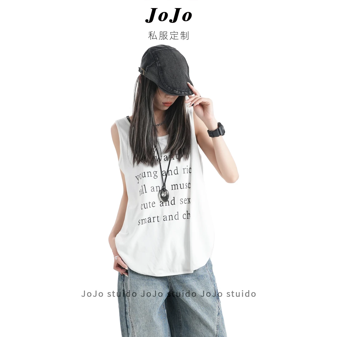 JOJO【字母背心】通勤显瘦简约休闲字母百搭宽松无袖T恤背心上衣