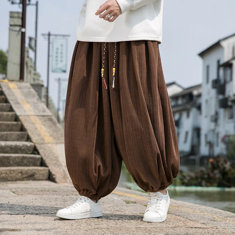 新中式灯笼裤男士秋冬新款中国风休闲宽松大码胖子直筒哈伦阔腿裤