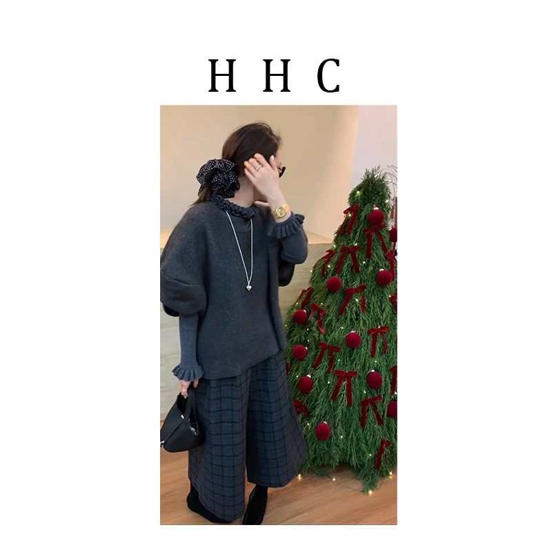 【花花菜】冬装新品〖印象大师〗俏皮减龄双层花边设计软糯针织衫女