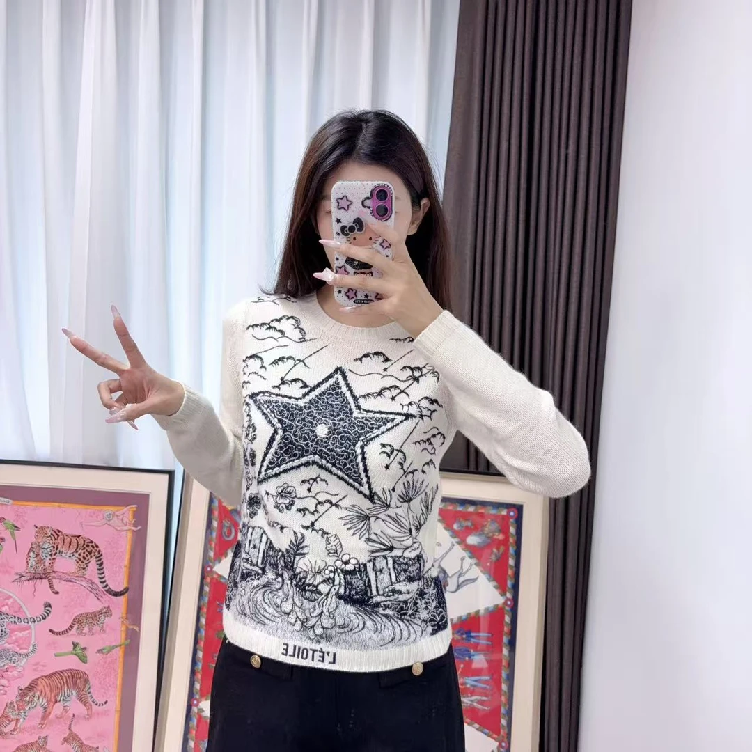 95新 DIOR/迪奥 麦殿/刺绣圆领毛衣白色A级/251028ZMP8X81