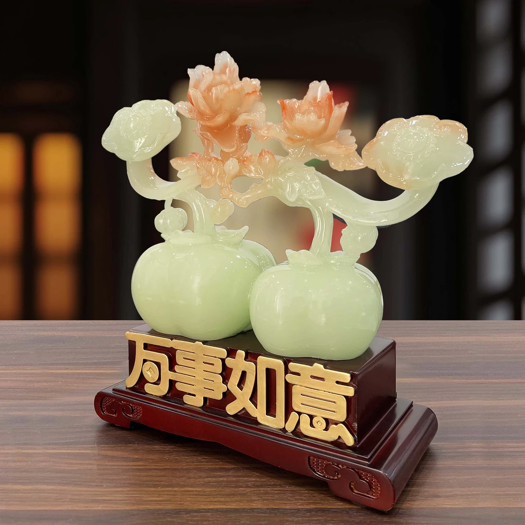 长37*宽13*高36cm新款万事如意牡丹花开柿柿如意前台客厅摆件YC