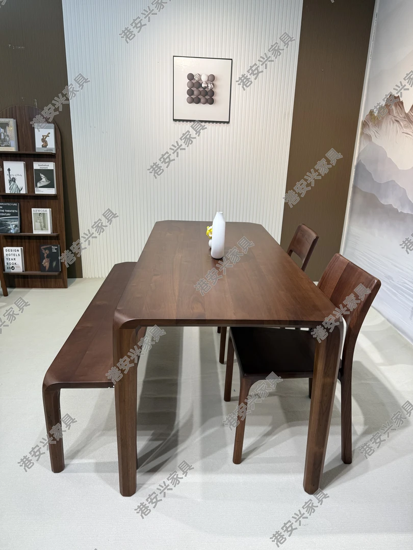 南美胡桃简约餐桌原木桌餐台望月餐桌中古奶油新中式北美黑胡桃色