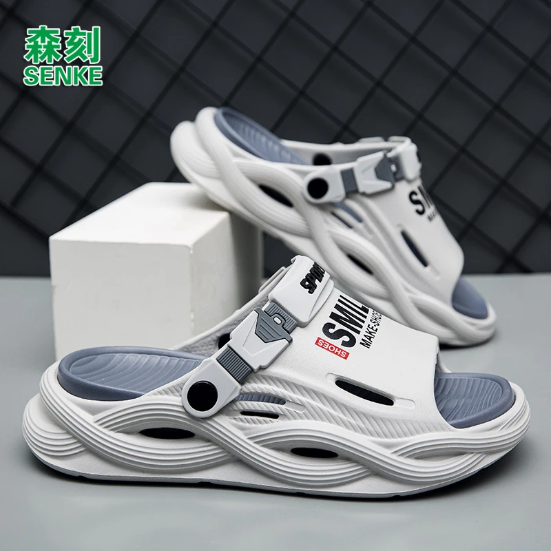 森刻夏季外穿踩屎感凉拖男士运动一字拖鞋防滑透气厚底沙滩凉拖