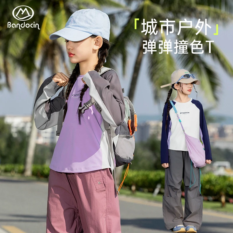 BANDOCIN/半度闲2025新款春季女童户外运动衫舒适宽松透气圆领T恤