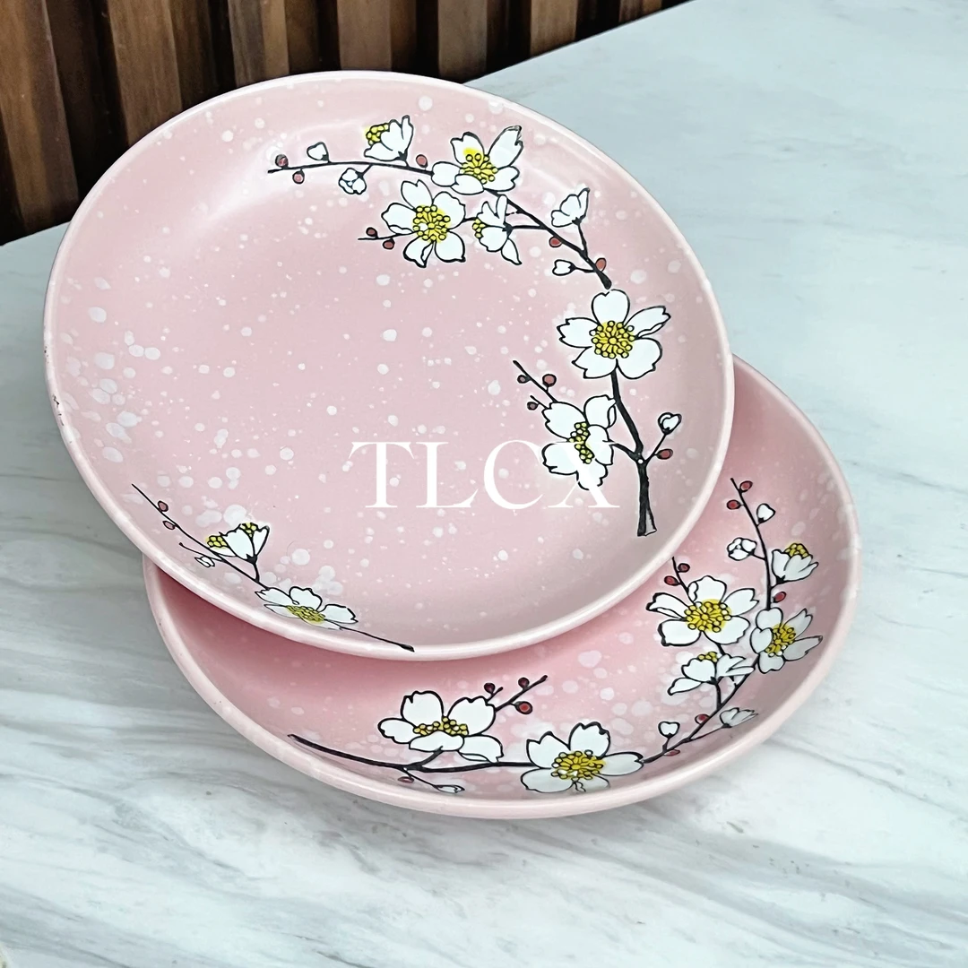 【TLCX 外贸原单】寒梅映雪 7英寸哑光粉色梅花圆盘 2只装