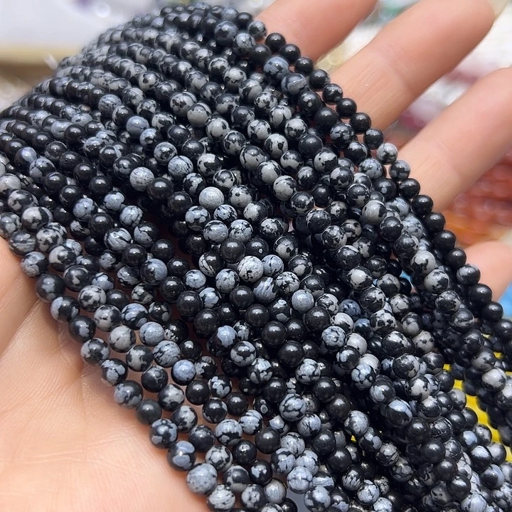 玛瑙/玉髓未镶嵌珠宝半成品T706  4.3m雪花石圆珠两条