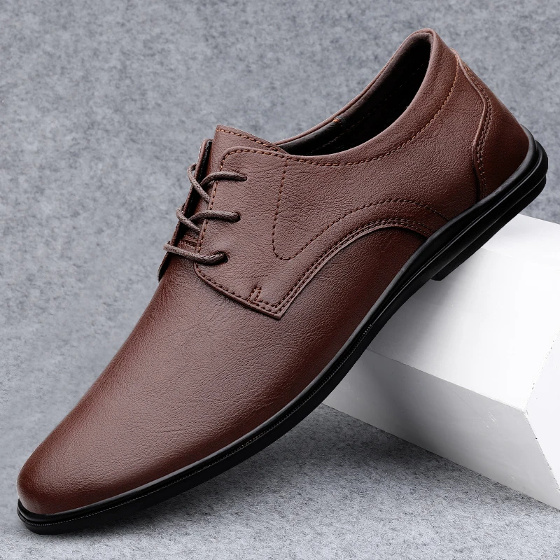 皮鞋男通勤透气男鞋2025新款软皮软底鞋子英伦商务百搭系带休闲鞋