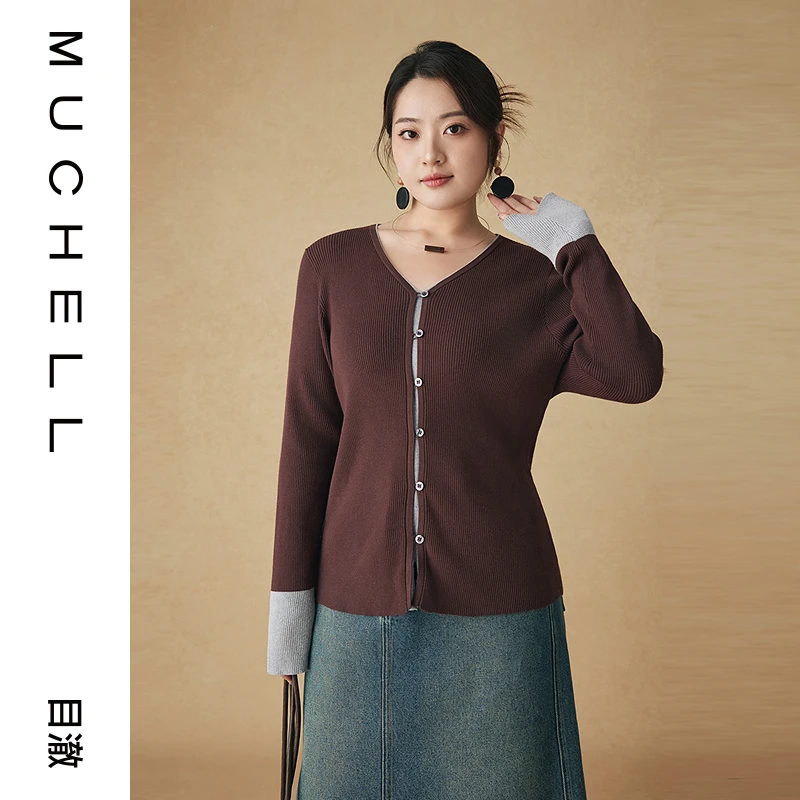 目澈MUCHELL秋季新款【且随风】大码小撞色拼接针织衫MDS3SD1167