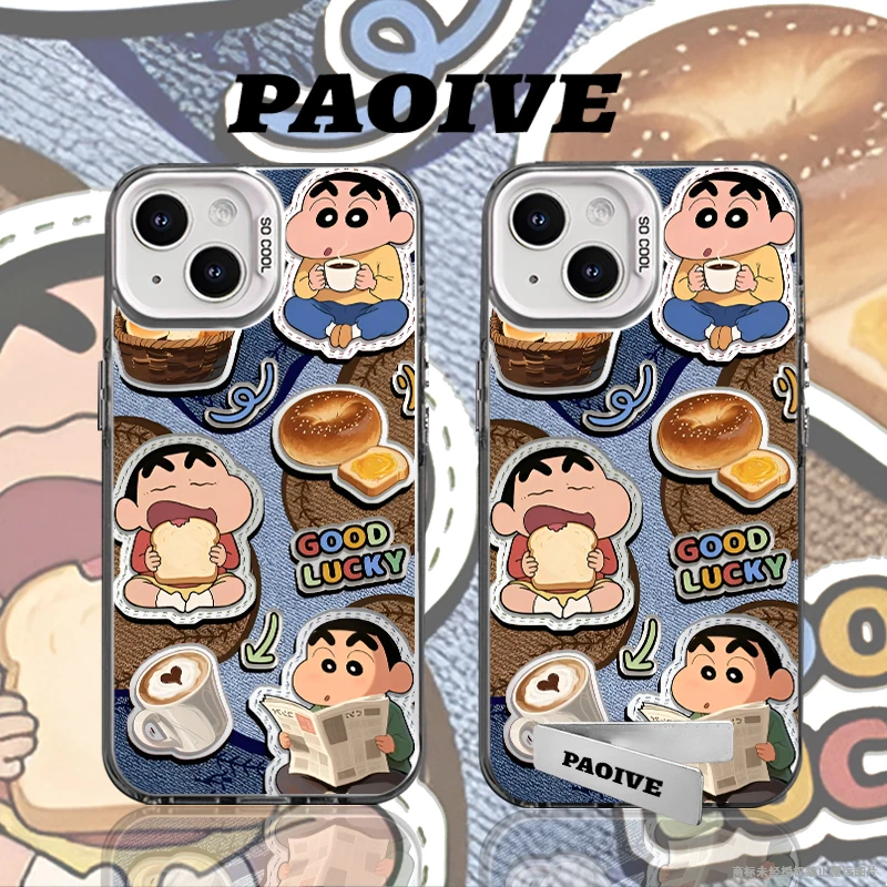 适用苹果华为vivo一加iPhone小米三星蜡笔小新防摔彩银手机壳