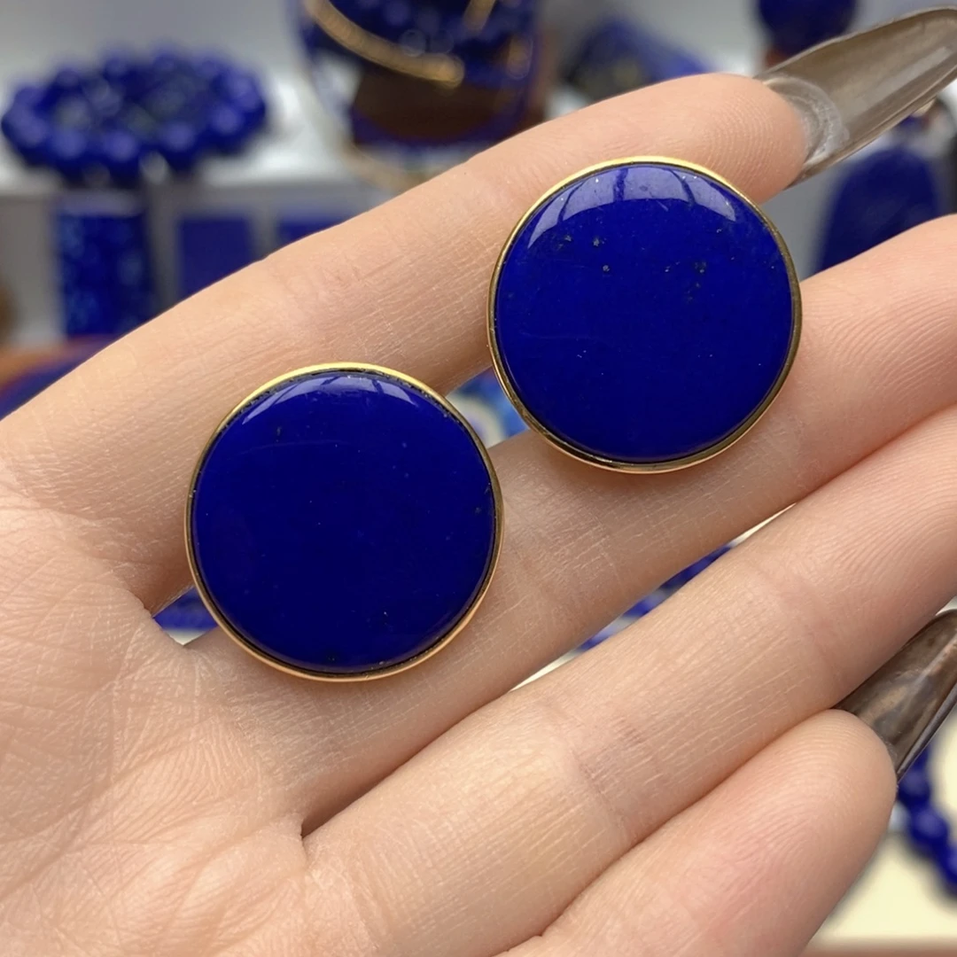 青金石银S925镀金镶嵌耳饰