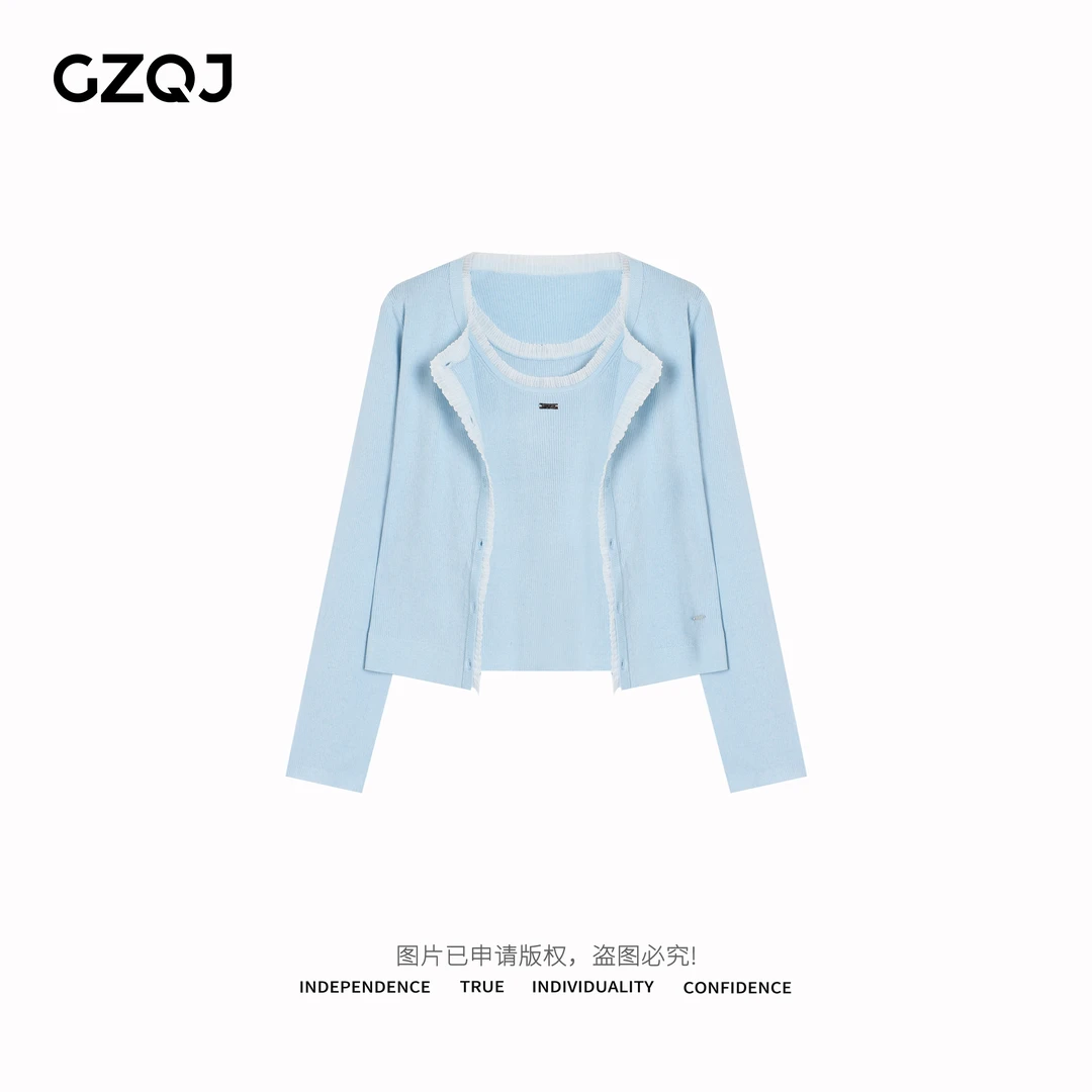 广州琴姐【轻逸叠搭】设计感长袖针织开衫+针织背心两件套女 0941