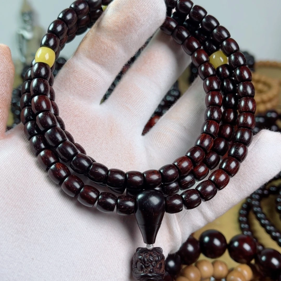 手串/手链小叶紫檀7.3/8直切高油密小满星配蜜蜡