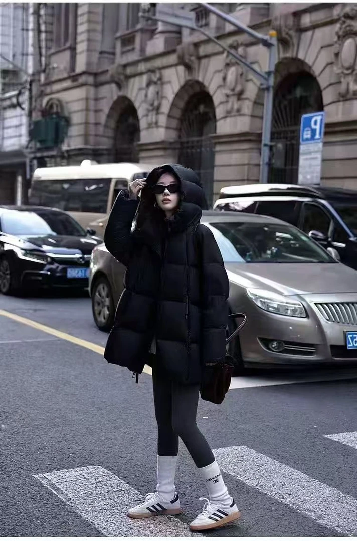 韩系新款廓形连帽中长款保暖加厚软糯白鸭绒云朵泡芙羽绒服女冬