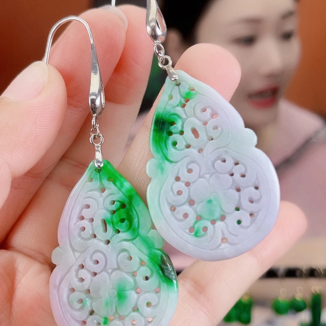 翡翠银S925镶嵌耳饰