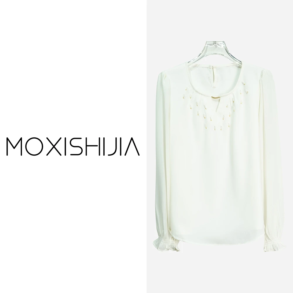 高级感圆领钉珠设计小众气质百搭通勤衬衫X9902