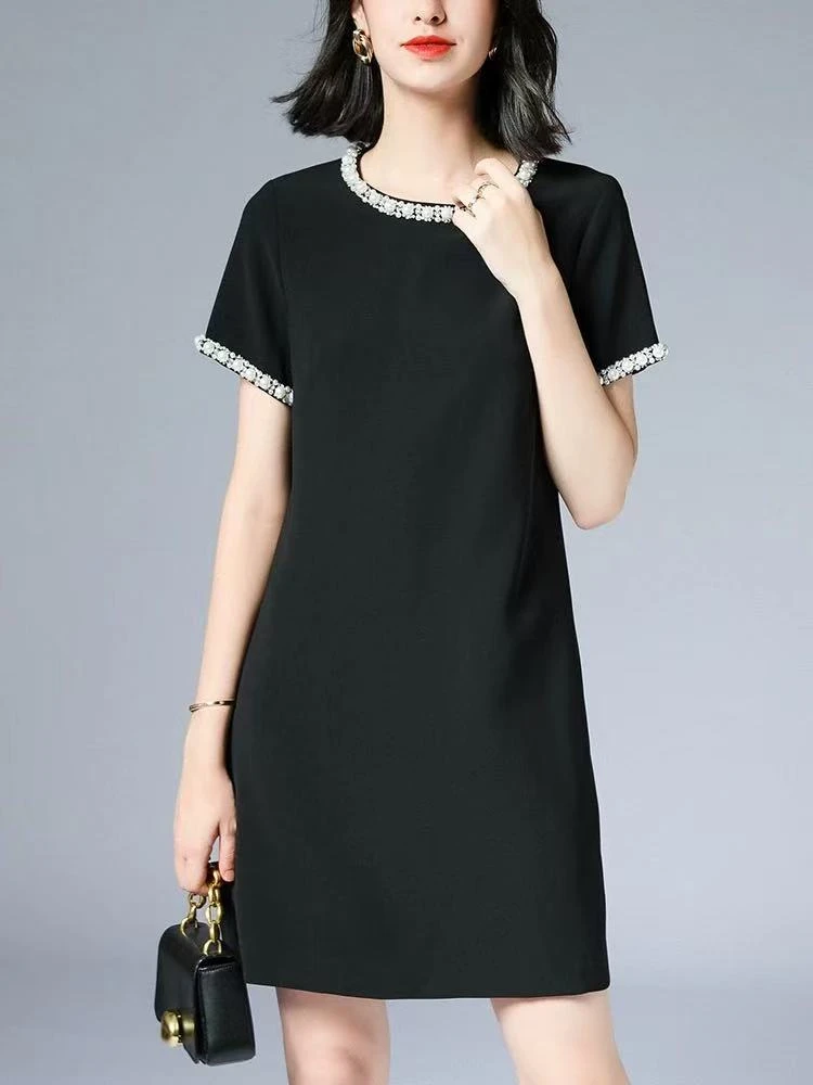 夏季圆领宽松腰丝毛光泽感连衣裙连衣裙【1003】