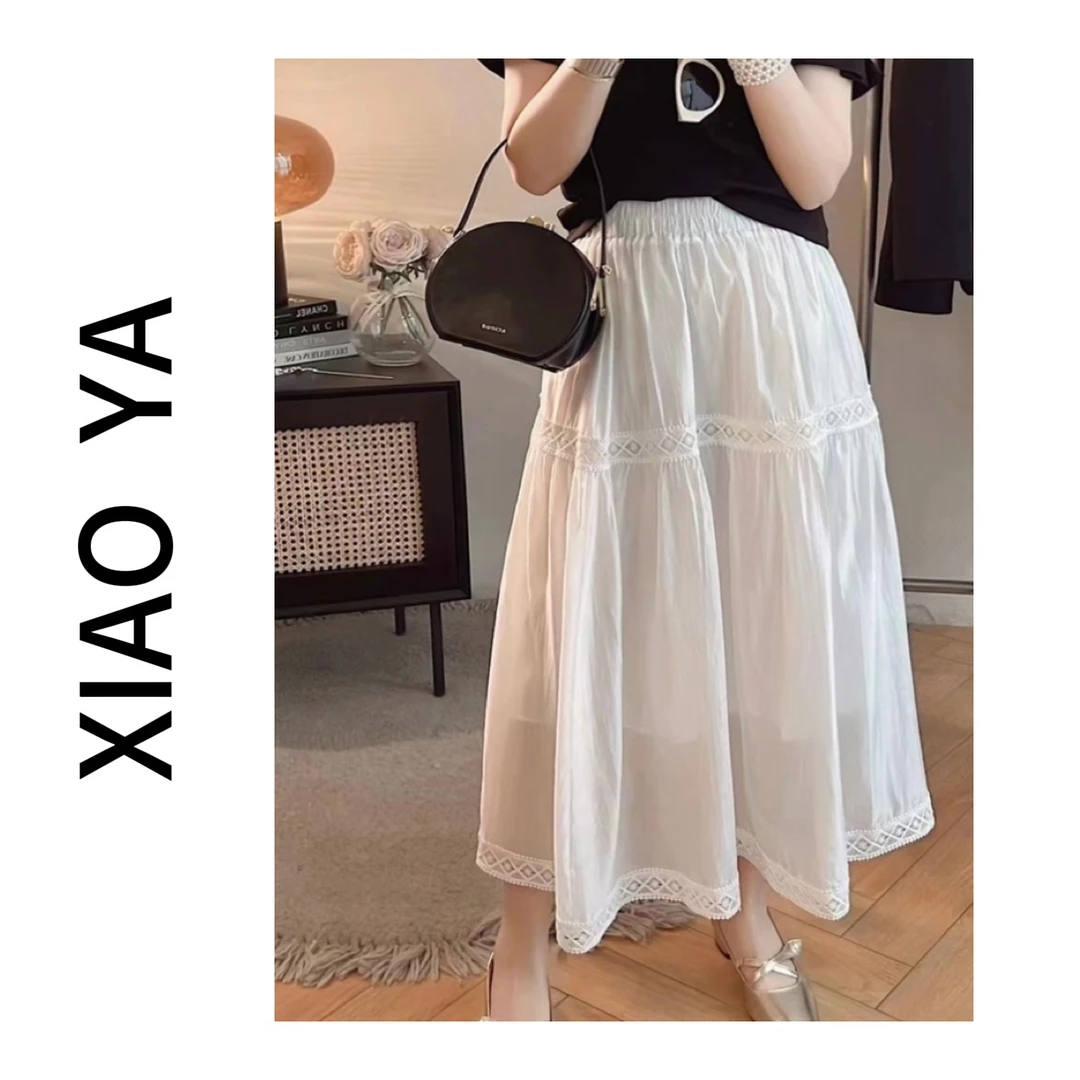 6058春季新款民族风拼接蕾丝仙气半身裙