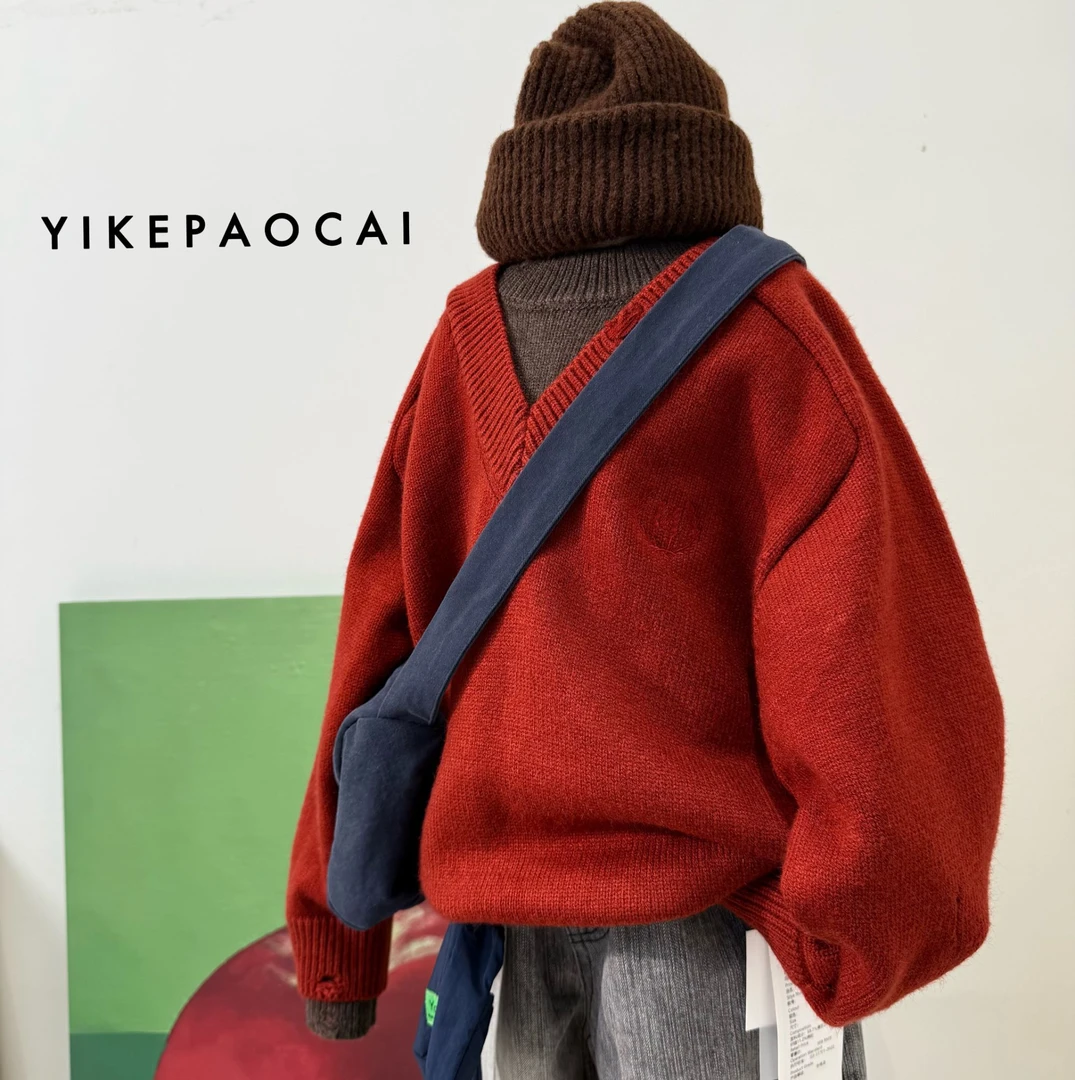 一颗泡菜「童装」66065《秋》校园风拼接毛衣