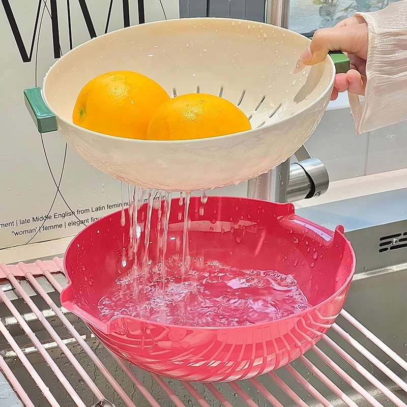 多巴胺大容量双层沥水篮新款洗菜盆厨房客厅家用果盘洗水果淘菜篮