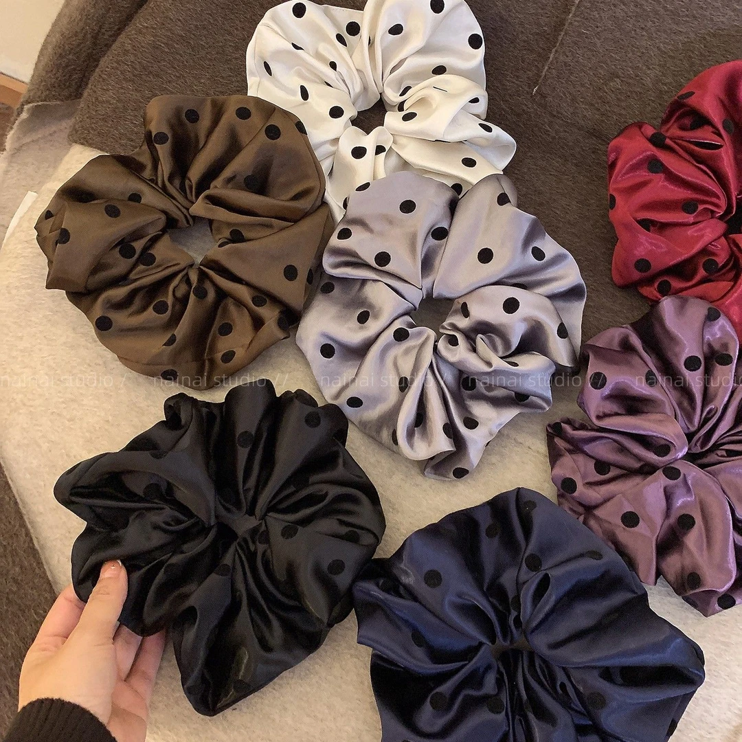 缎面波点大肠发圈秋冬新款丸子头马尾扎头发橡皮筋发绳头绳发饰